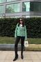 Women's Green Double Breasted Collar, Double Button, Comfortable Fit, Ribbed Stamp Fabric Jacket - 4