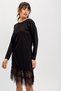 Women's Black Round Neck Lace Detail Long Sleeve Soft Textured Midi Length Above Knee Dress - 5