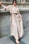 Women's Beige Textured Fabric, Belted Waist, Bubble Sleeve, A-Line, Vintage Maxi Dress - Suitable for Hijab - 5
