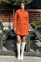 Orange Button Detailed Flap Pocket, Midi Fleece Stamp Jacket - 2