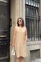 Beige Sleeveless Slit Collar Hidden Double Pocket A-Line Comfortable Midi Dress - 3