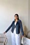 Women's Navy Long Sleeve, Soft Texture, Double Sided Collar, Cardigan Jacket - 3