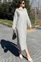 Women's Khaki Striped, Polo Neck, Slit, Double Pocket, Loose Linen Dress - 6