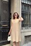 Beige Sleeveless Slit Collar Hidden Double Pocket A-Line Comfortable Midi Dress - 4