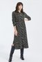 Women's Khaki Leopard Print Slit Long Sleeve Classic Collar Maxi Length, Long Comfortable and Casual Dress - 4