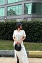 Women's White Polo Collar, Short Sleeve, Slit, Basic Model, Long Loose Dress - 6
