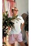 Women's Striped Cotton Polyester Elastic Waist Summer Shorts Pink - 4