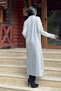 Gray Polo Neck, Long Sleeve, Slit, Loose, Acrylic Knitted Long Dress - 2