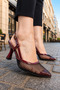 Daily Women's Burgundy Mesh Open Back Adjustable Buckle Thin Heeled Evening Dress Shoes 923