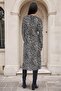 Black V-Neck, Leopard Print, Slit, Long Dress - 2