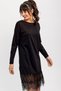 Women's Black Round Neck Lace Detail Long Sleeve Soft Textured Midi Length Above Knee Dress - 8