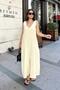 Yellow Strap Imported Muslin Fabric, V-neck Front and Back, Front Slit, Maxi/Long Loose Dress - 2
