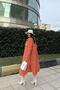 Women's Orange Long Sleeve, Double Pocket, Oval Cut the Skirt, Belt, Tweed Fabric Trench Coat - 2