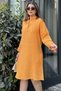 Women's Mustard Judge Collar, Folded Wide Sleeve, Midi & Oversize Cut, Loose Muslin Dress - 5
