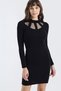 Women's Black Round Neck, Long Sleeve, Window Detail, Regular Cut, Mini Short Dress - 6