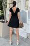 Women's Black Backless, Double Breasted Collar, Elastic Waist, Short Sleeve, Comfortable Midi Linen Dress - 6