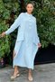 Women's Baby Blue Oversize, Relaxed Cut, Pocketed, Long Muslin Dress - 7