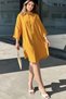 Women's Mustard Fold Half Sleeve, Oval Cut Skirt, Midi Length, Loose Linen Shirt Dress - 3