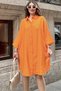 Women's Orange Folded Half Sleeve, Oval Cut Skirt, Midi Length, Loose Linen Shirt Dress - 4