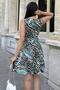 Women's Green Patterned, Sleeveless, V-Neck, Sleeveless, Midi Flared Dress - 5