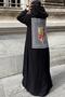 Women's Black Back Digital-Art Print, Slit, Hooded Long Linen Dress - 3