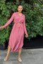Dusty Rose Folded Long Sleeve, Linen/Airobin Fabric, Gathered Waist, Straw Belt Long Shirt Dress - 7