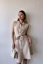 Women's Jewel Sleeveless, Shirt Collar, Solid Color Pattern, Double Pocket, A-line Cut, Aerobin, Belted Midi Dress - 2