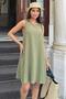 Women's Khaki Straw Pocket Detail, Back Button Closure, Midi, Flared Airobin Dress - 3