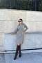 Women's Beige Polo Collar, Self Patterned, Basic Fit, Long Sleeve Midi Knitwear Dress - 5
