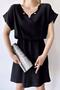 Women's Black Short Sleeve, Heart Collar, Textured Pattern, Waist Fitting, Aerobin Elastic Waist Midi Dress - 5