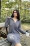 Women's Dark Gray Polo Collar, Self Patterned, Basic Fit, Long Sleeve Midi Knitwear Dress - 2