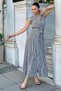Women's Navy Striped Modern Style Self Belt Sleeveless Long Shirt Dress - 4