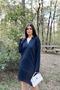 Women's Navy Blue Polo Collar, Self Patterned, Basic Fit, Long Sleeve Midi Knitwear Dress - 3
