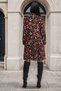 Black Yellow, Floral Print, Stand Collar, Long Sleeve Dress - 2