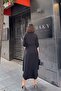 Black Folded Long Sleeve, Linen/Airobin Fabric, Drawstring Waist, Straw Belt Long Shirt Dress - 6