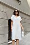 Ecru Short Sleeve, Polo Collar, Textured Fabric, Basic Fit/Cut, Aerobin Comfortable Midi Dress - 3