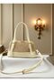 Women's Knitted Textured Special Design Cream Baguette Bag