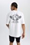 Defactofit Oversize Wide Fit Crew Neck Back Printed Short Sleeve T-Shirt C0423Ax24Sm