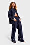 Women's Indigo Color 7w5-50 Super Baggy Fit Special Viscose Fabric Bird's Eye Detailed Denim Jean - 4