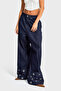 Women's Indigo Color 7w5-50 Super Baggy Fit Special Viscose Fabric Bird's Eye Detailed Denim Jean - 3