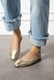 Genuine Leather Print Detail Back Open Elastic Buckle Daily Women's Ballerinas