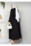 Women's Hijab Black Fixed Belted Modern Stylish Long Evening Dress Outfit - 3