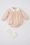 Baby Girl Newborn 2Pcs Set Polka Dot Waffle Long Sleeve Romper Dress Pantyhose B9656A524Sp - 4