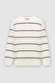 Ds Damat Regular Fit Ecru Striped Anti-Pilling Crew Neck Knitwear Sweater - 5