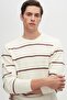 Ds Damat Regular Fit Ecru Striped Anti-Pilling Crew Neck Knitwear Sweater - 3