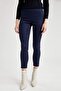 Sigaret Satin Pants Navy Blue Regular Waist Basic Straight Elastic Waist Straight Leg J8743Az23Wn - 2