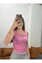 Pink Square Neckline Gathered Waist Pink Camisole Undershirt 0026 - 5