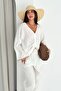 Tunnel Stitched Three Quarter Sleeve Blouse Elastic Waist Planned Muslin Trousers - 5