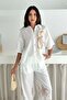 Linen Fabric Palm Printed Pocket Stone Detailed Suit Cream - 2