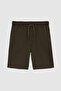 Ds Damat Slim Fit Khaki Comfortable Cotton Knitted Shorts with Elastic Cord Detail - 5